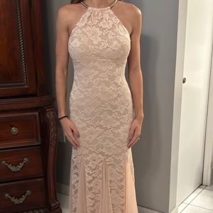 Blush lace evening gown